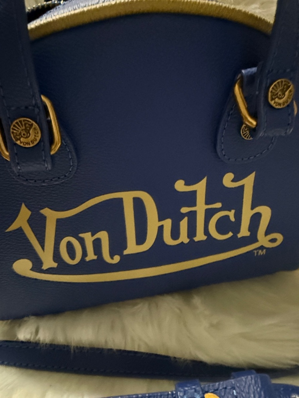 Von Dutch Royal Blue Dome Crossbody with Gold Accents - Picture 3 of 6